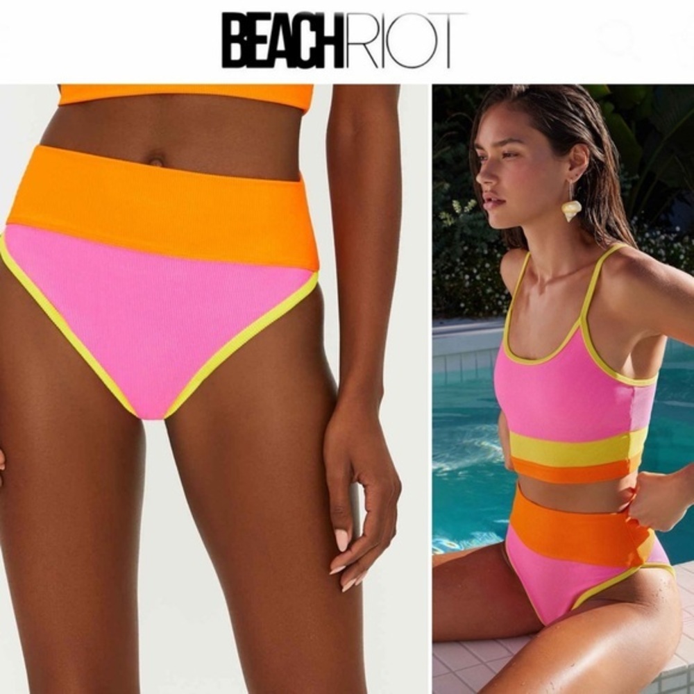 Beach Riot Emmy Bottom Soleil Colorblock High-Waist Bikini Sz M NWT